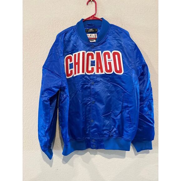 Chicago Cubs Wordmark Satin Snap Bomber Jacket Pro Standard NWT 2XL - Picture 1 of 6